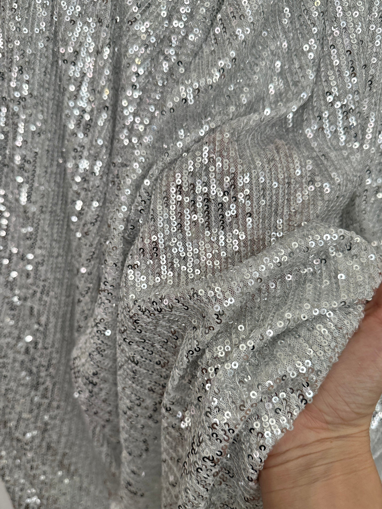 Stretch Sequin on White Mesh