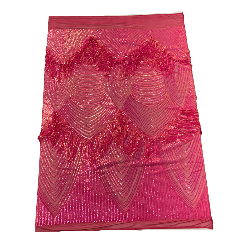 Flamingo Fringe Embroidered Stretch Sequin Fabric - Nylon Spandex Mesh Fabric, Fringe Embroidered Sequin, 60" Width, 12" Pattern Repeat (1 Yard)