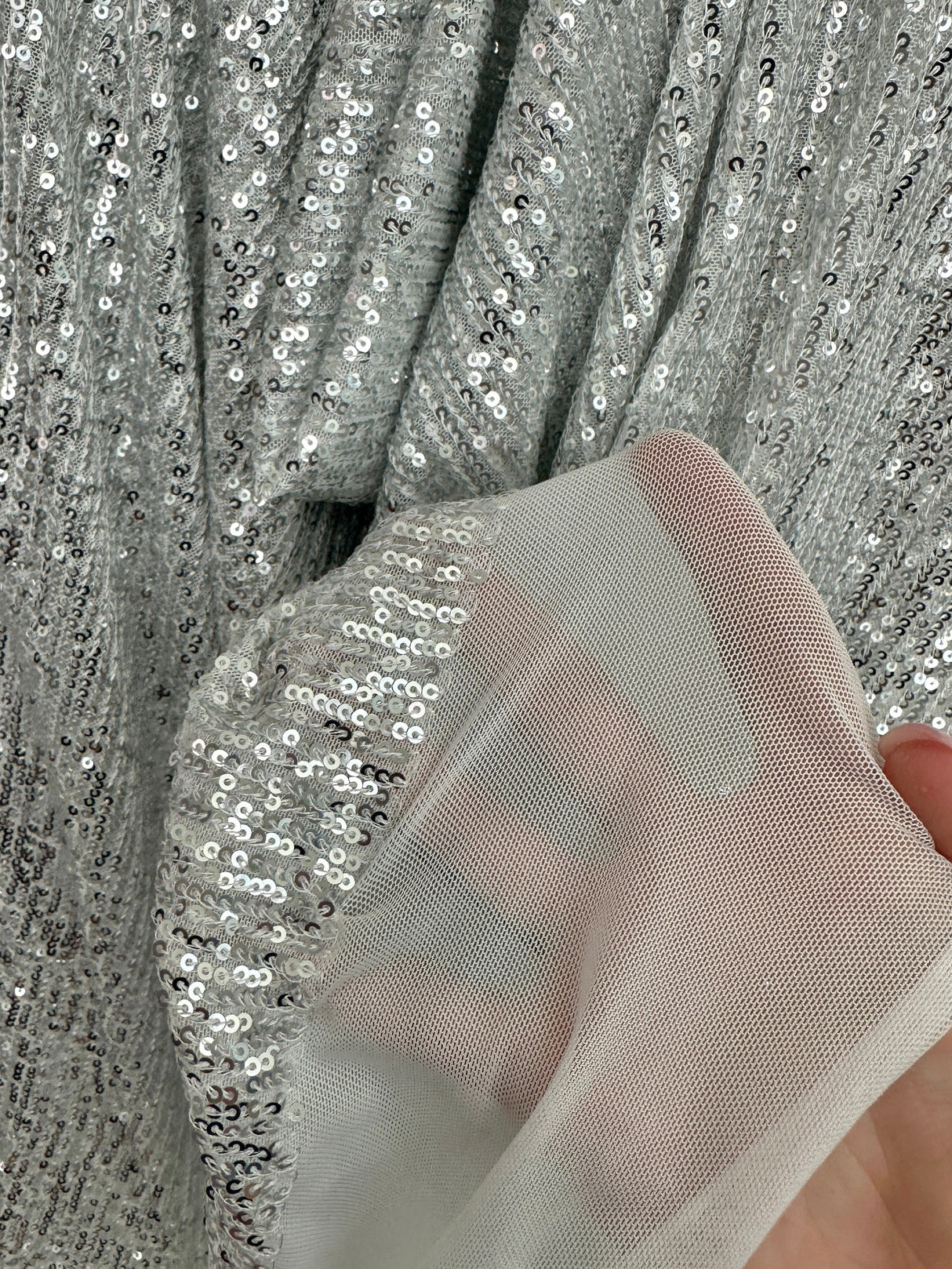 Stretch Sequin on White Mesh