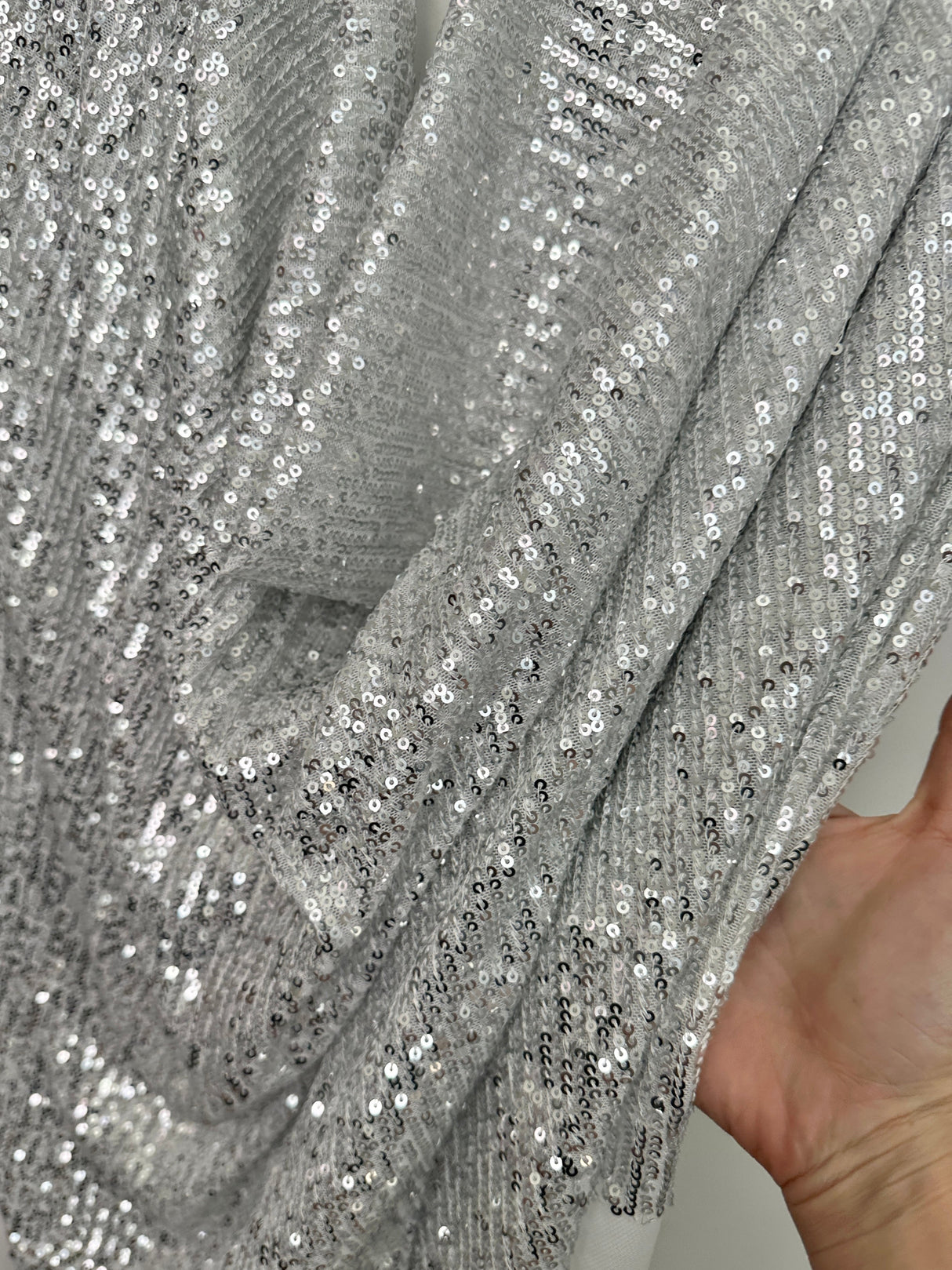 Stretch Sequin on White Mesh