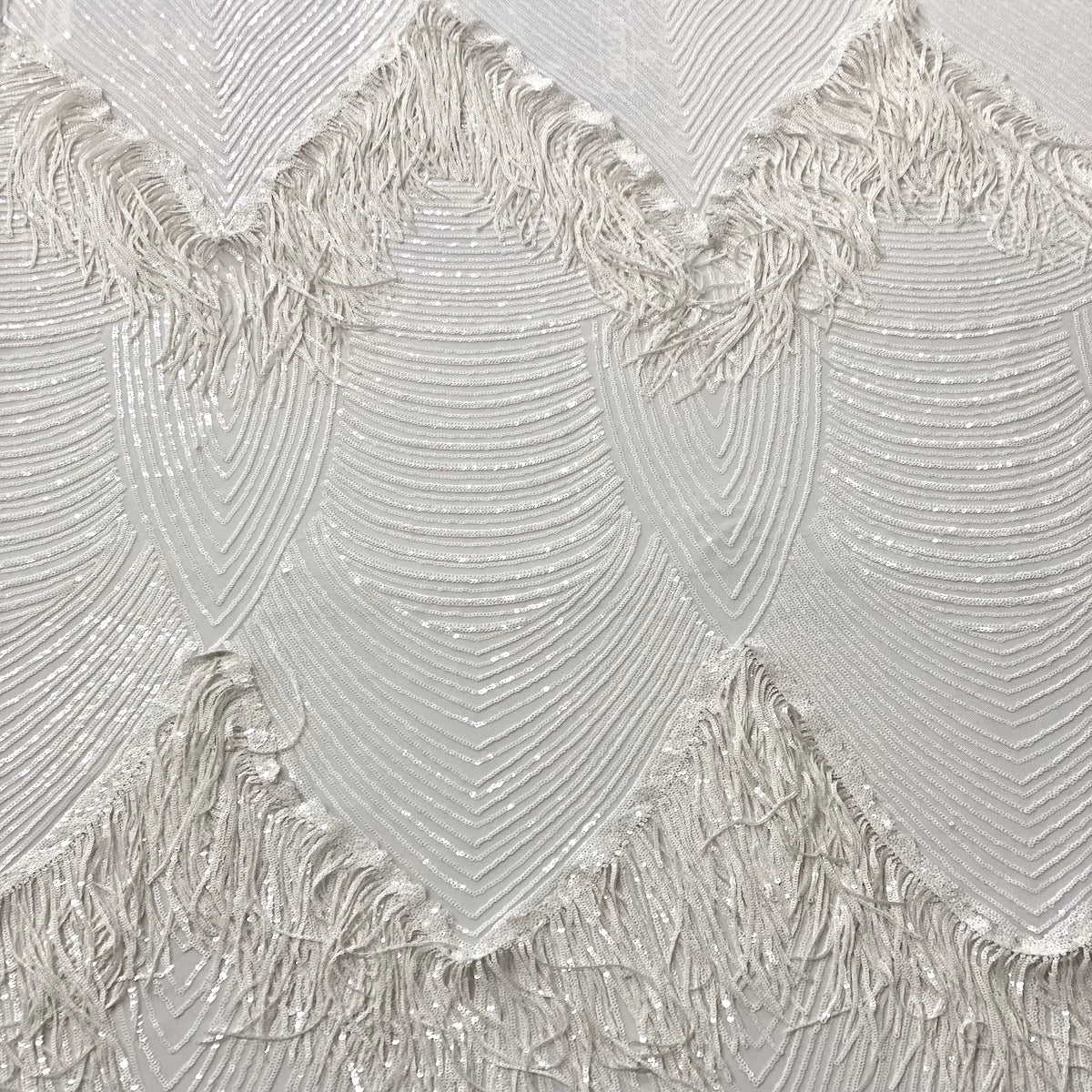 Flamingo Fringe Embroidered Stretch Sequin Fabric - Nylon Spandex Mesh Fabric, Fringe Embroidered Sequin, 60" Width, 12" Pattern Repeat (1 Yard)