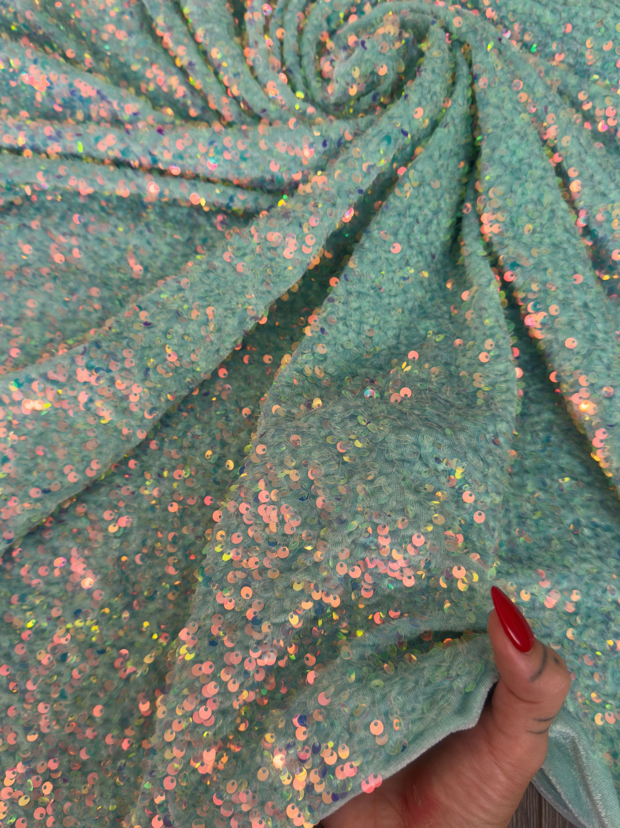 Mint Sequin on Velvet