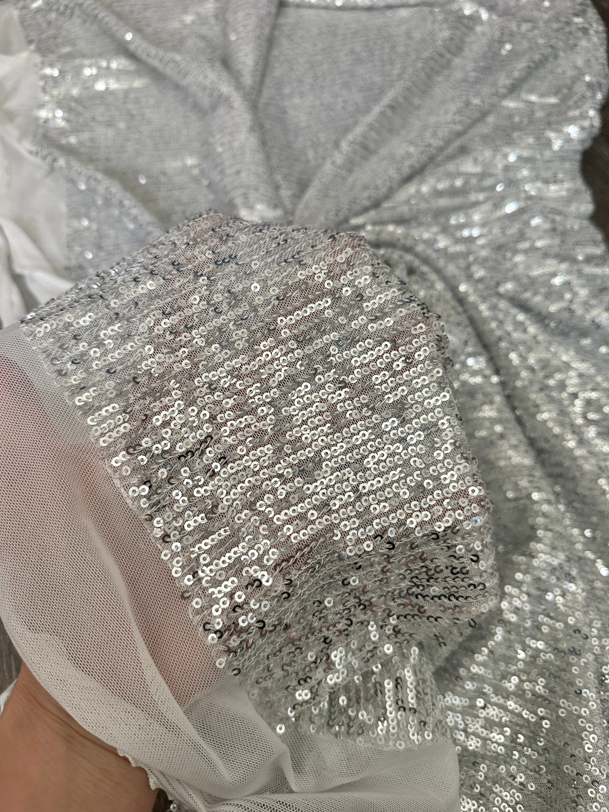Stretch Sequin on White Mesh
