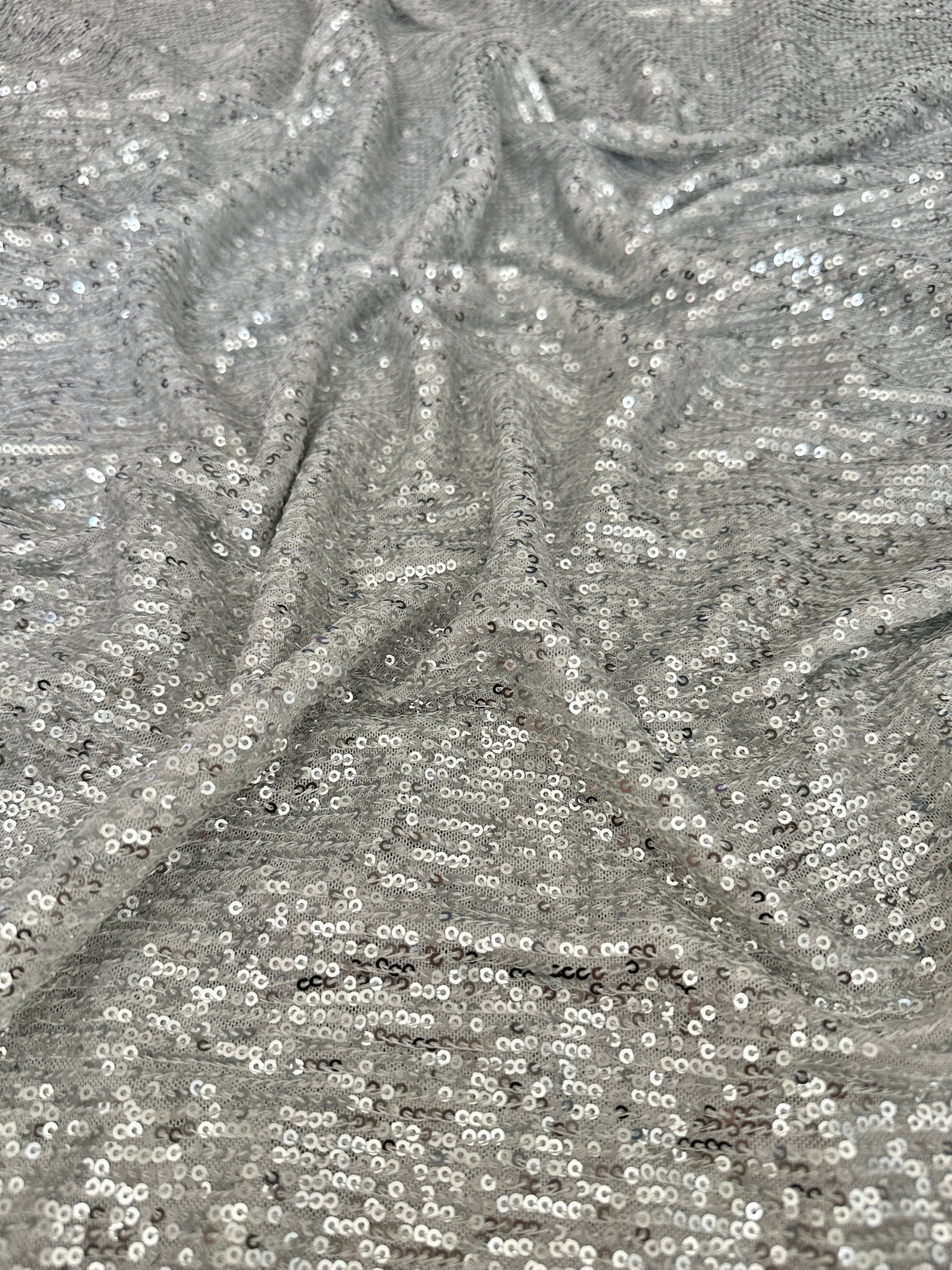 Stretch Sequin on White Mesh