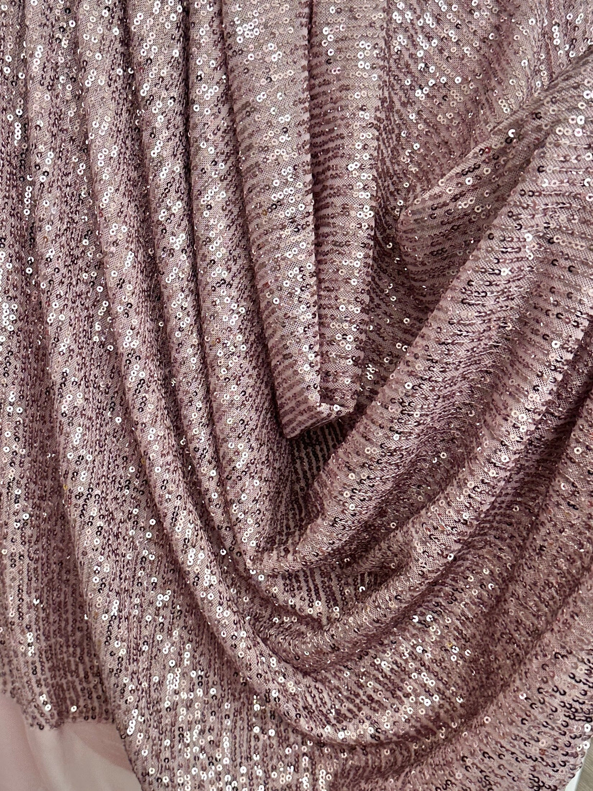 Stretch Sequins on Mesh Mauve