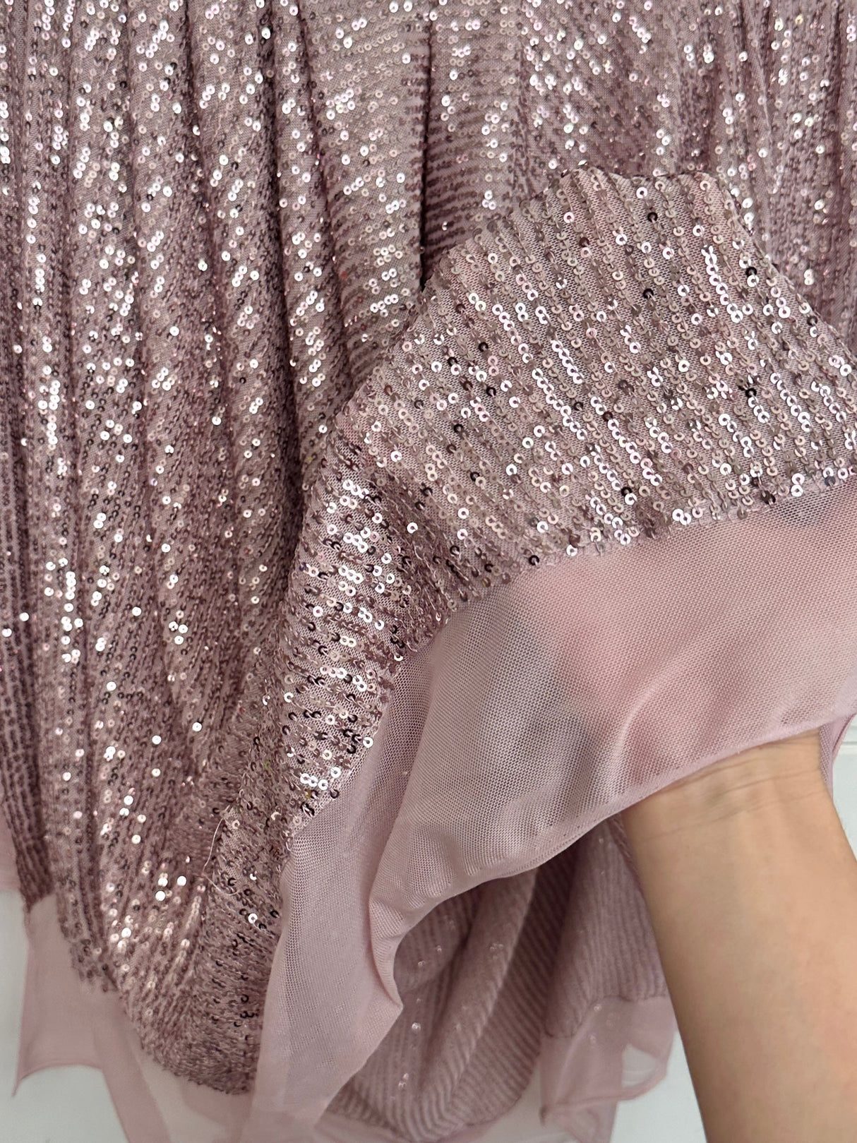 Stretch Sequins on Mesh Mauve
