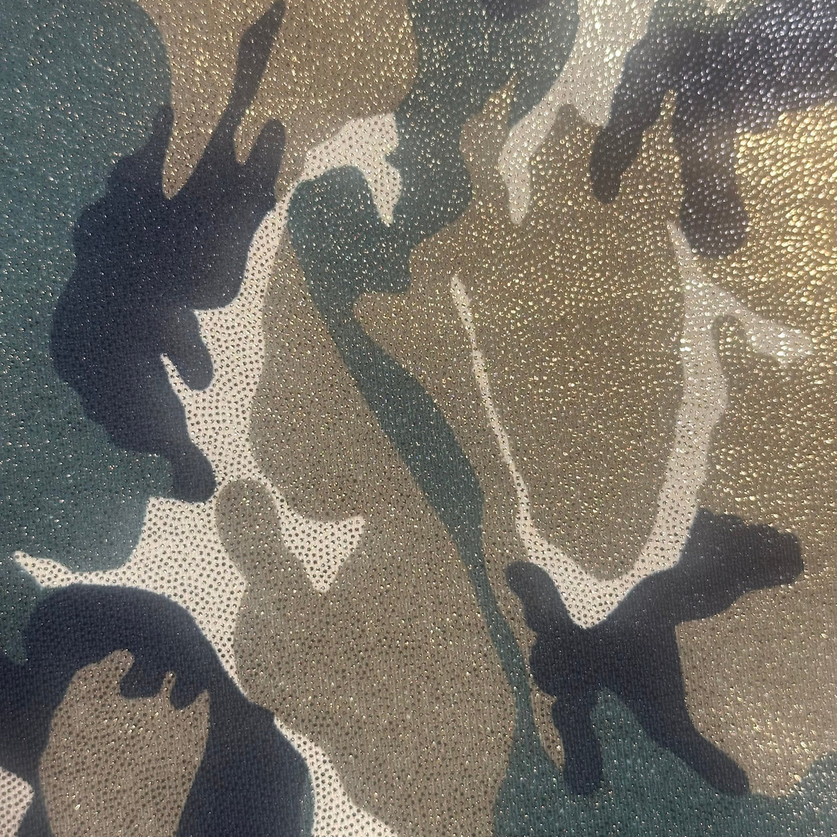 Poly Spandex Fabric Gold Camo Foil 4-Way Stretch