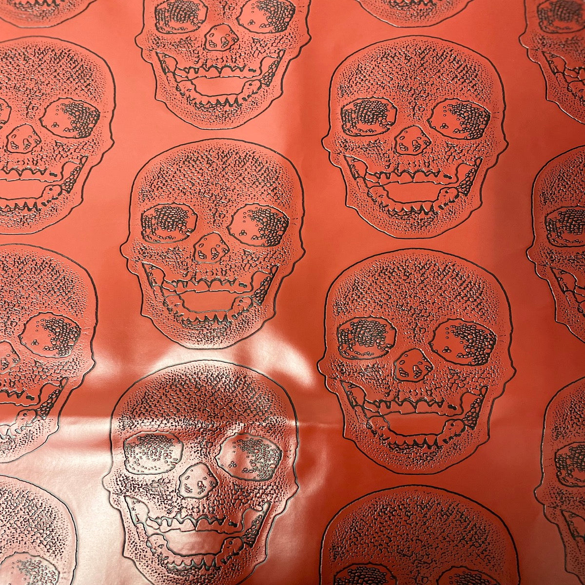 Skeleton Skull Vinyl Fabric - Black, Skull Pattern, 54" Width (1 Yard)