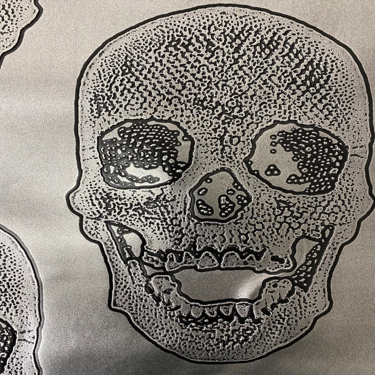 Skeleton Skull Vinyl Fabric - Black, Skull Pattern, 54" Width (1 Yard)