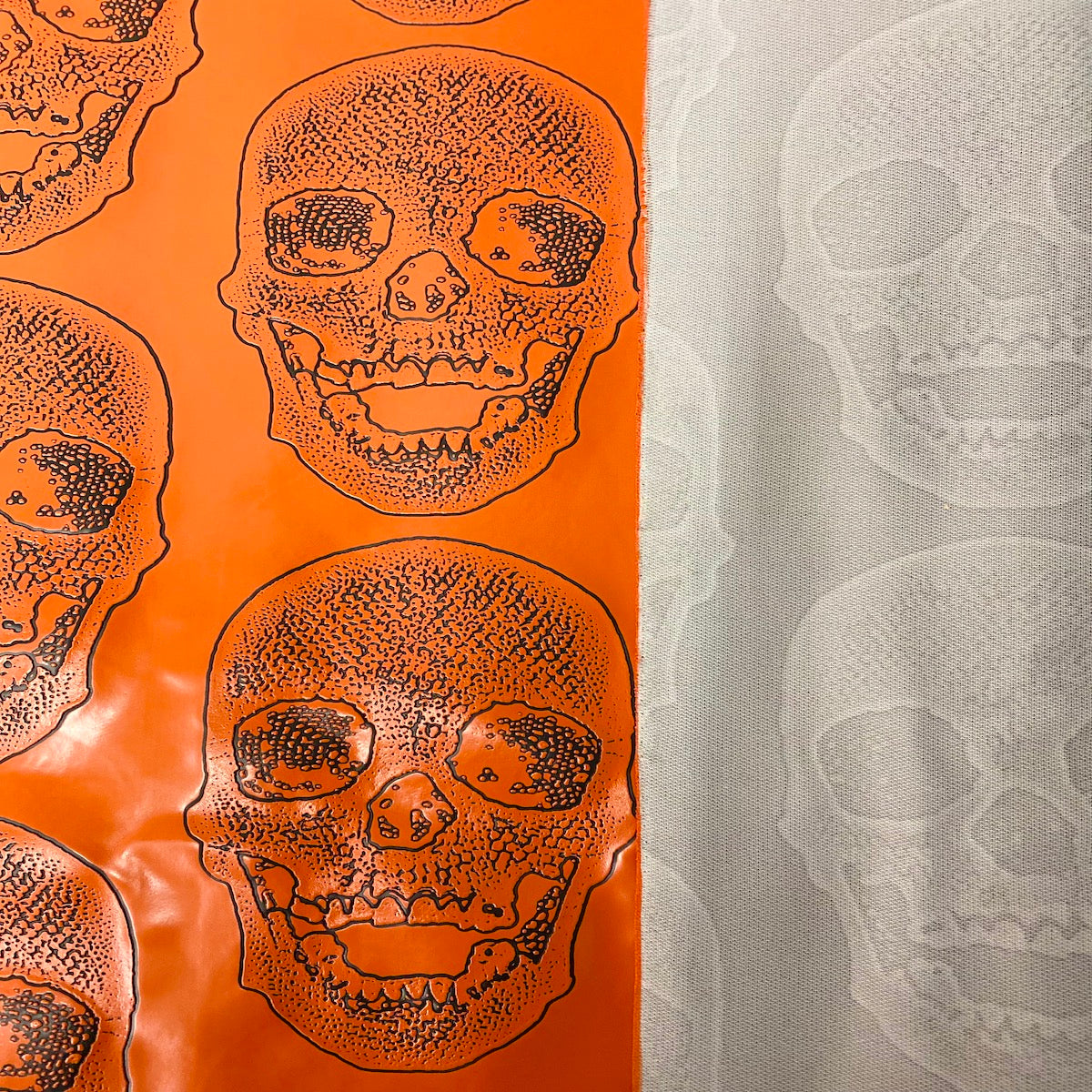 Skeleton Skull Vinyl Fabric - Black, Skull Pattern, 54" Width (1 Yard)