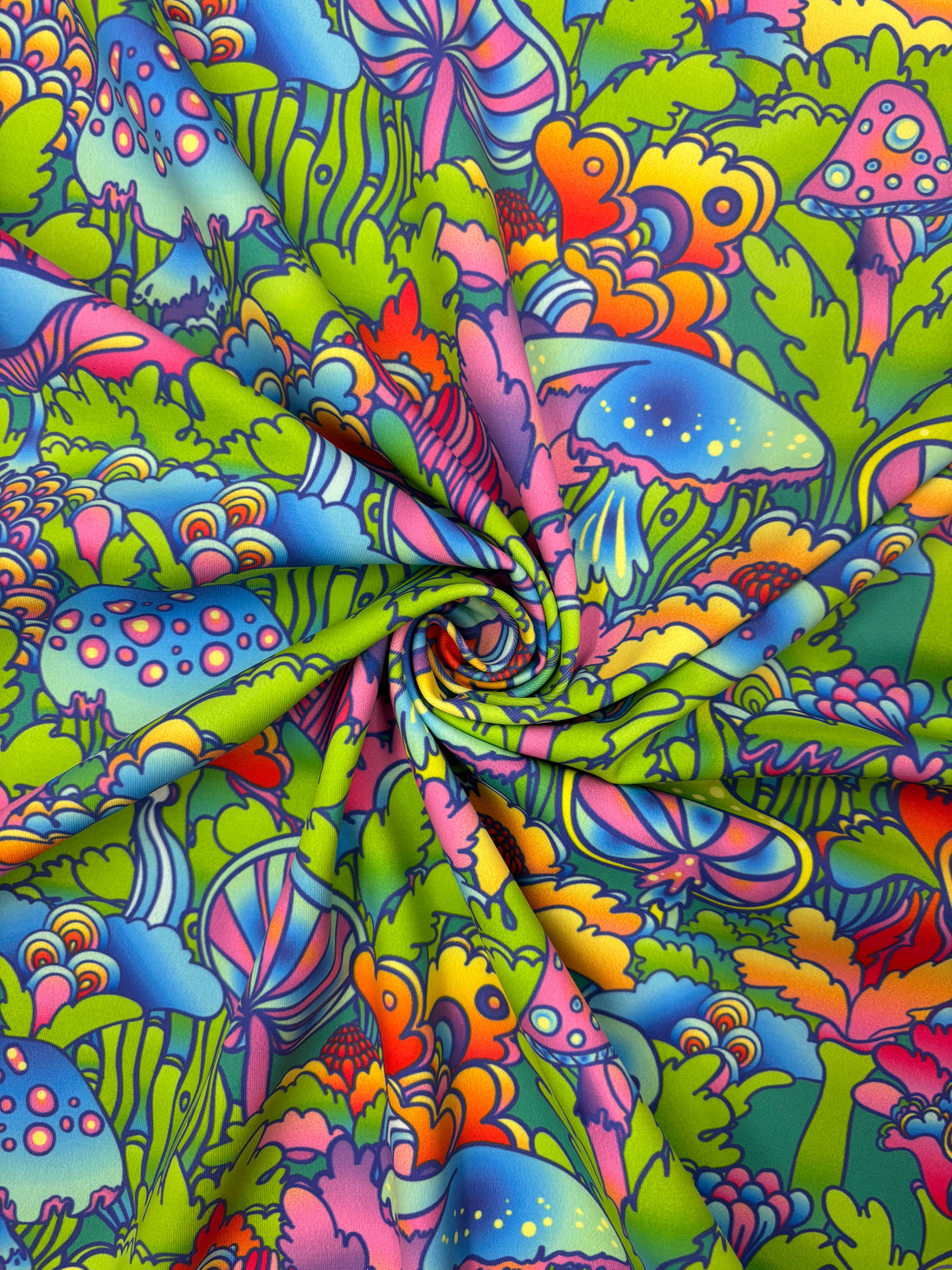 1 Yard Trippy Mushroom Forest Spandex Fabric Four Way Stretch for Leggings and Costumes 58"/60" Width