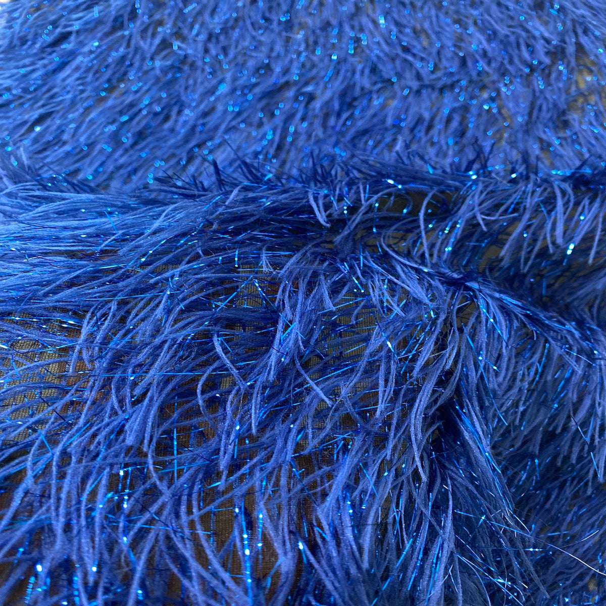 Metallic Faux Fur Tinsel Ostrich Feather Polyester Fabric - Metallic Faux Ostrich Feather, 54" Width (1 Yard)