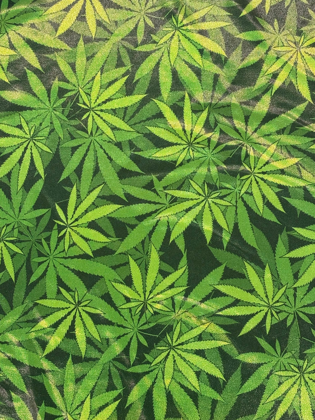 1 Yard Holographic Marijuana Leaf Mystique Spandex Fabric Four Way Stretch