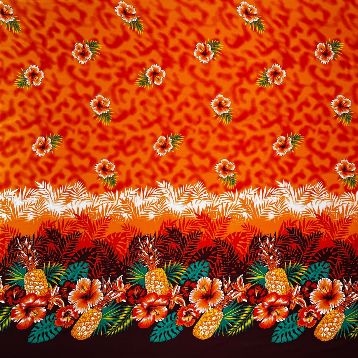 Rayon Fabric Pineapple Hibiscus Ocean Tropical Leaves