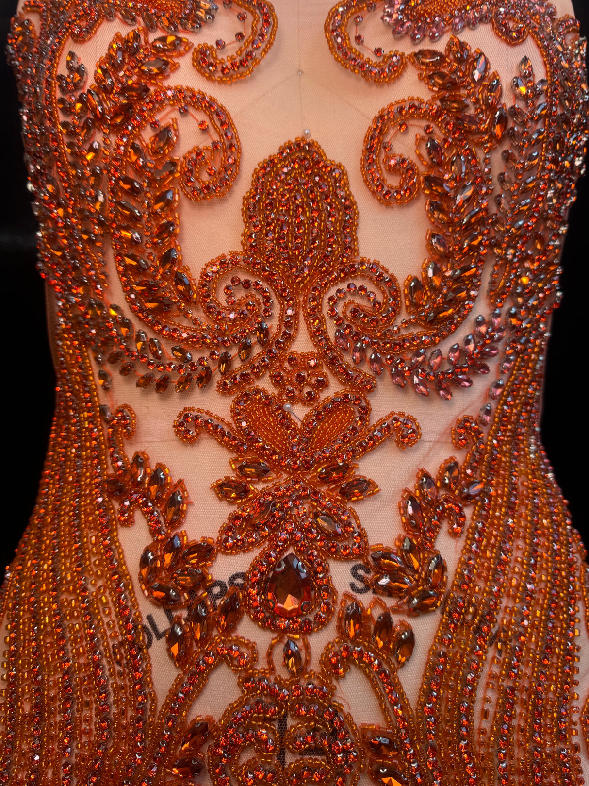 Orange Rhinestone Bodice Applique