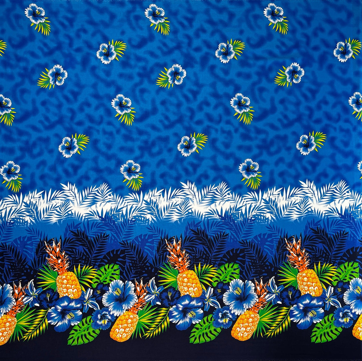 Rayon Fabric Pineapple Hibiscus Ocean Tropical Leaves