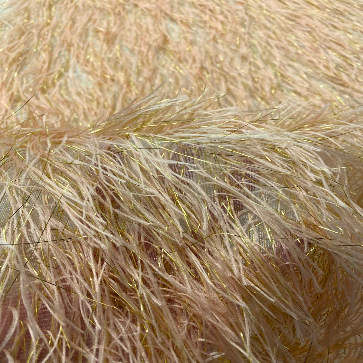 Metallic Faux Fur Tinsel Ostrich Feather Polyester Fabric - Metallic Faux Ostrich Feather, 54" Width (1 Yard)