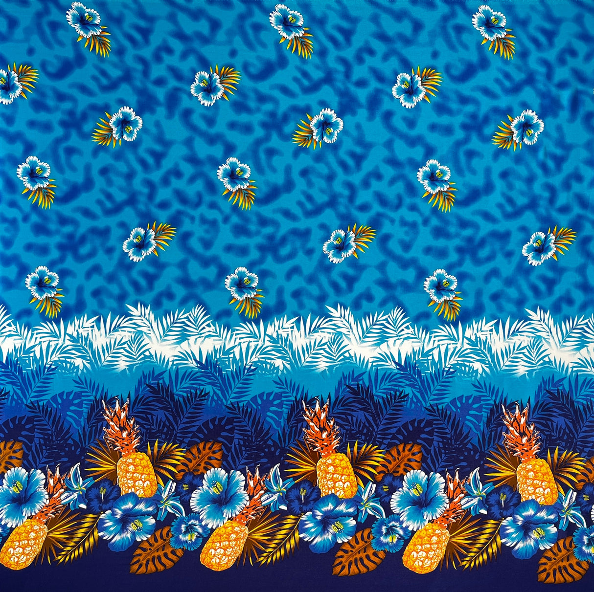 Pineapple Hibiscus Ocean Tropical Leaves Rayon Fabric - Tropical Leaves Print, 36" X 45" (1 Yard)