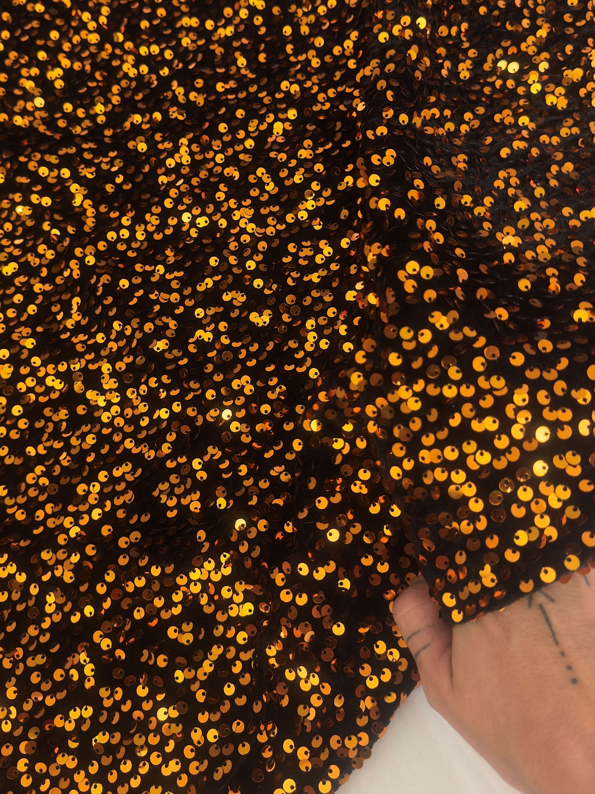 Stretch Sequin Velvet Burnt Orange