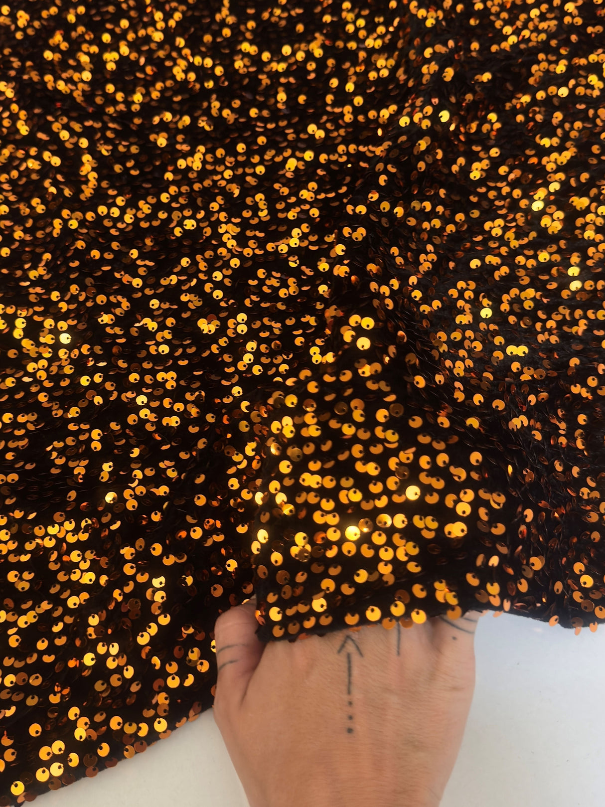 Stretch Sequin Velvet Burnt Orange