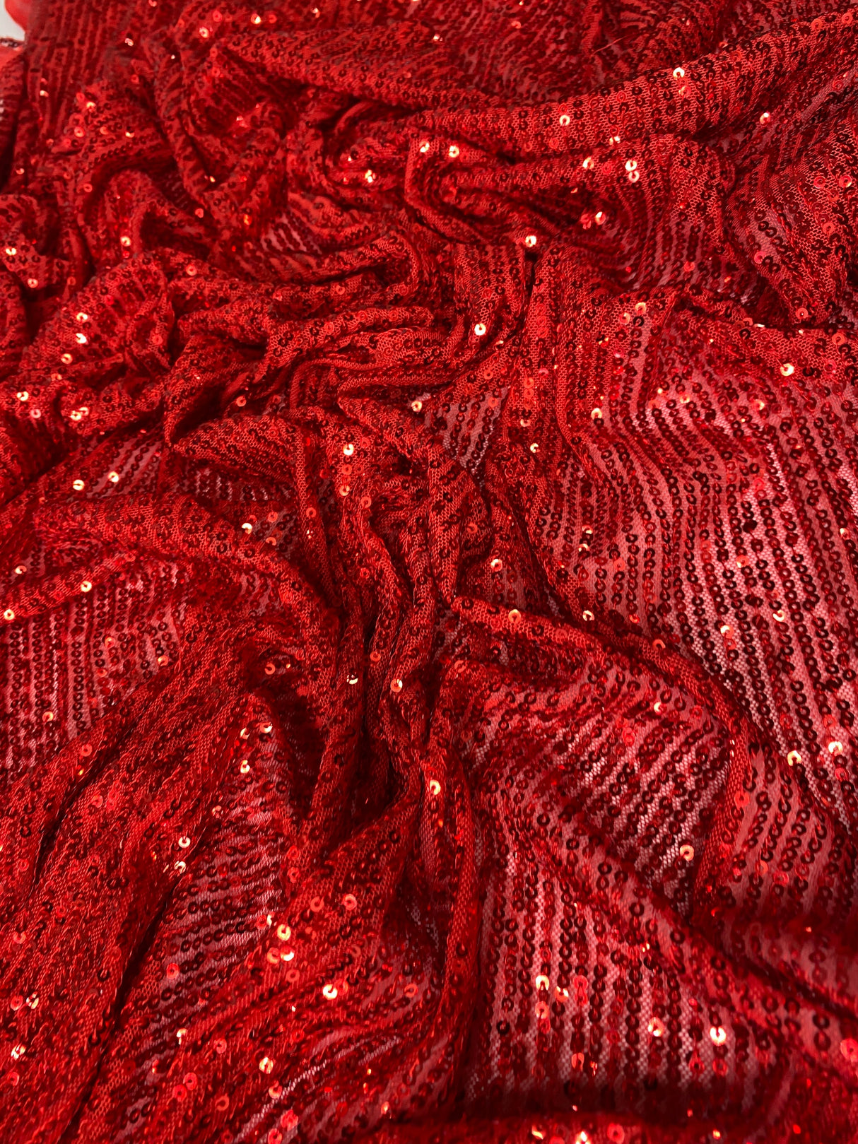 Stretch Sequin Mesh Red Striped