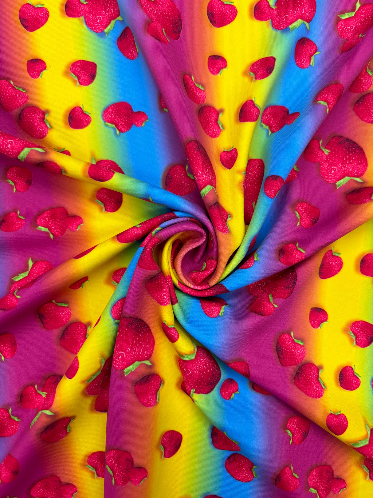 Strawberry Rainbow Polyester Spandex Fabric - Printed, 58/60" Width (1 Yard)