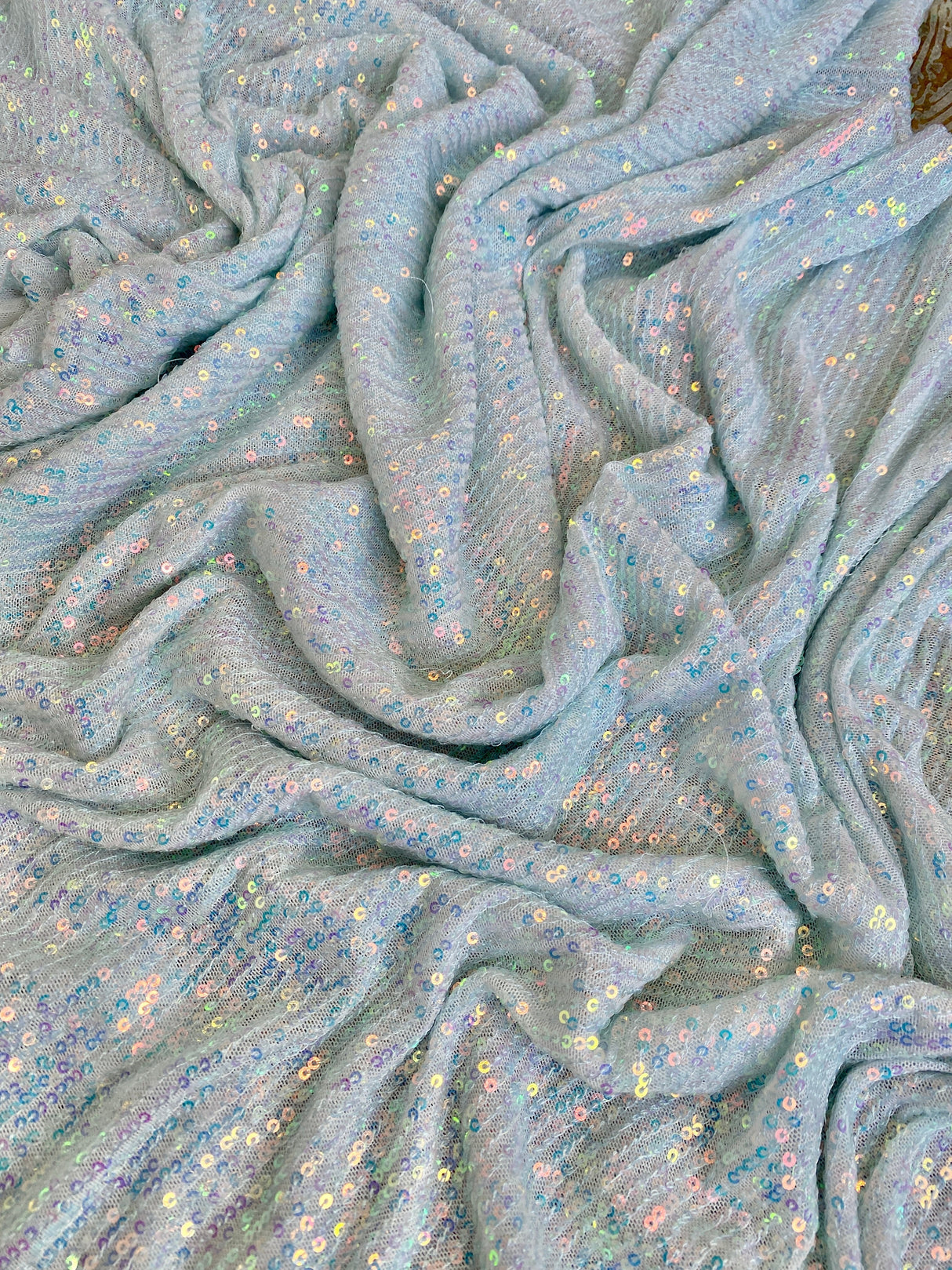 Stretch Sequin Mesh White Iridescent Striped