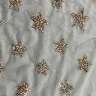 Power Mesh Starfish Sequin Fabric Ivory Gold 56"