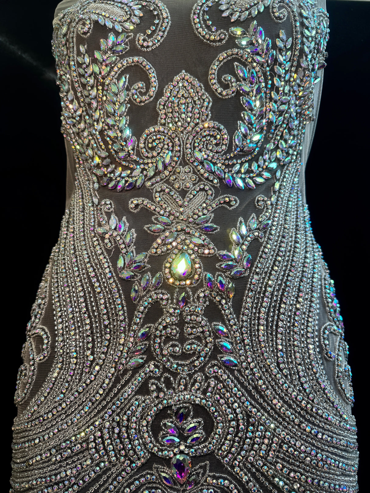Silver Iridescent Rhinestone Bodice Applique