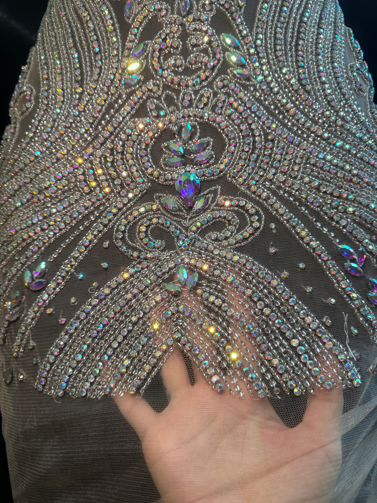 Silver Iridescent Rhinestone Bodice Applique