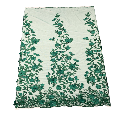 3D Embroidered Satin Floral Pearl Lace Fabric - 100 Percent Polyester Fabric, Floral Pearl Embroidery, 52" Width, 12" Panel (1 Yard)