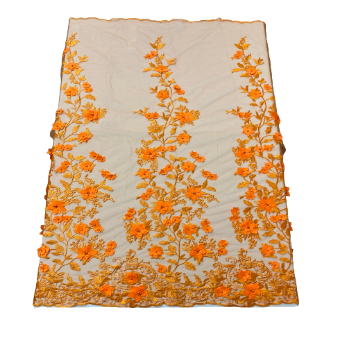 3D Embroidered Satin Floral Pearl Lace Fabric - 100 Percent Polyester Fabric, Floral Pearl Embroidery, 52" Width, 12" Panel (1 Yard)