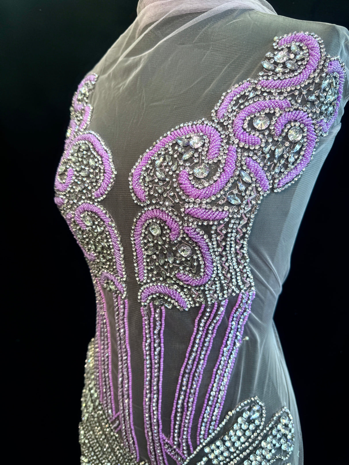Lavender Silver Rhinestone Bodice Applique