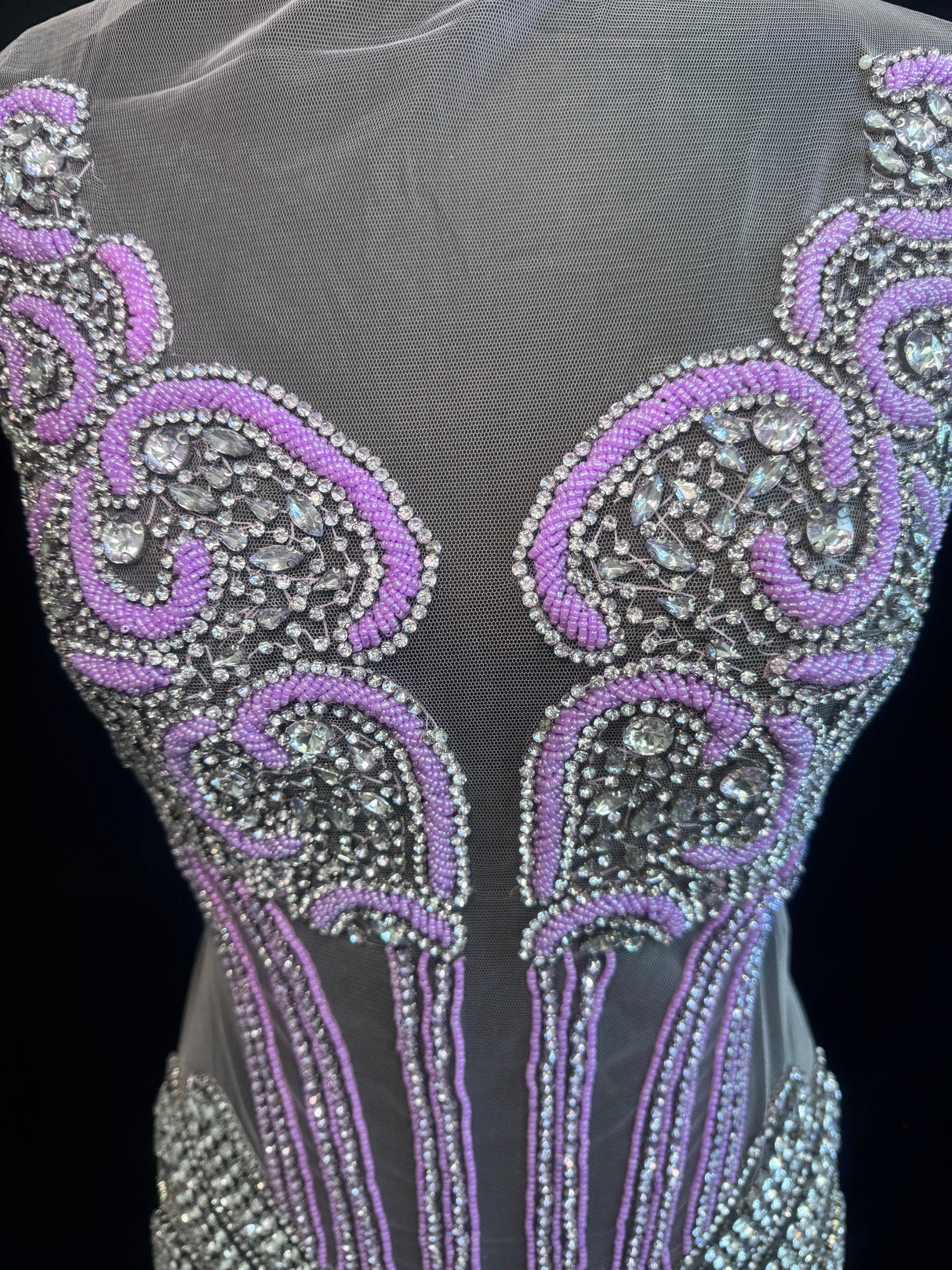 Lavender Silver Rhinestone Bodice Applique