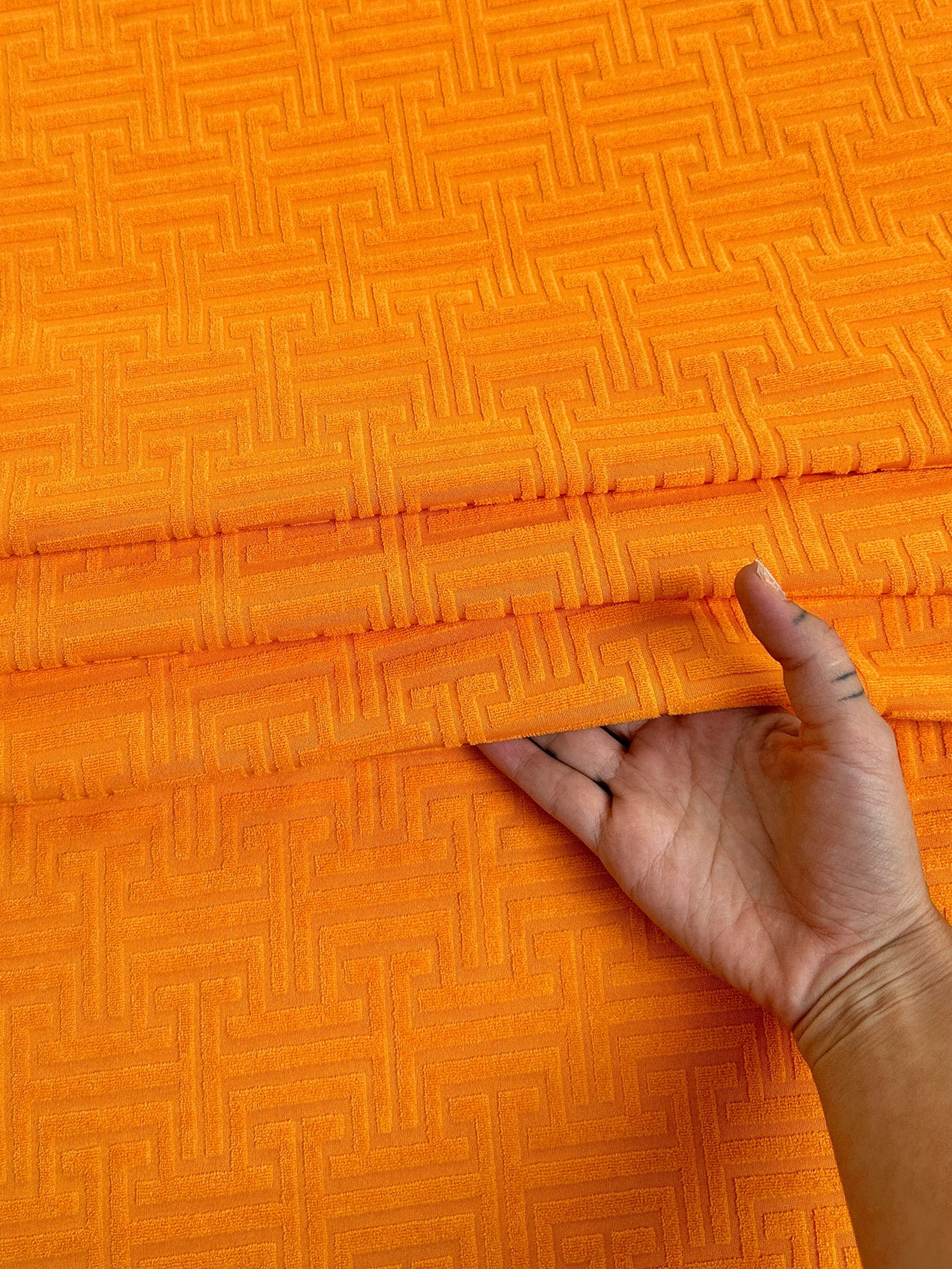 Shiny Jersey Knit Orange Geometric Pattern