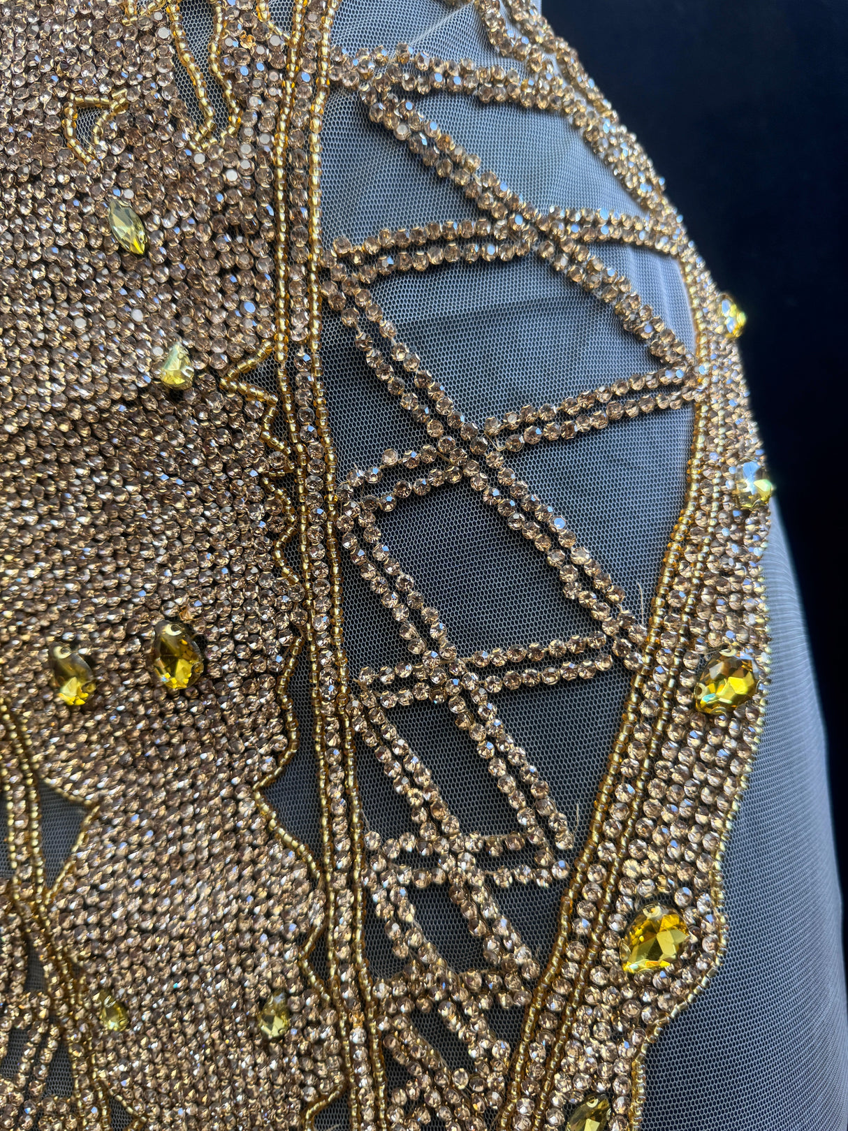 Gold Rhinestone Bodice Applique