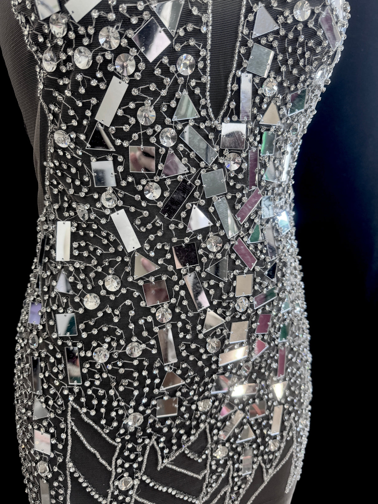 Silver Mirror Rhinestone Bodice Applique