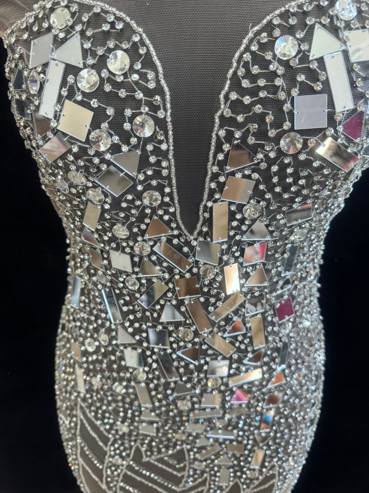 Silver Mirror Rhinestone Bodice Applique