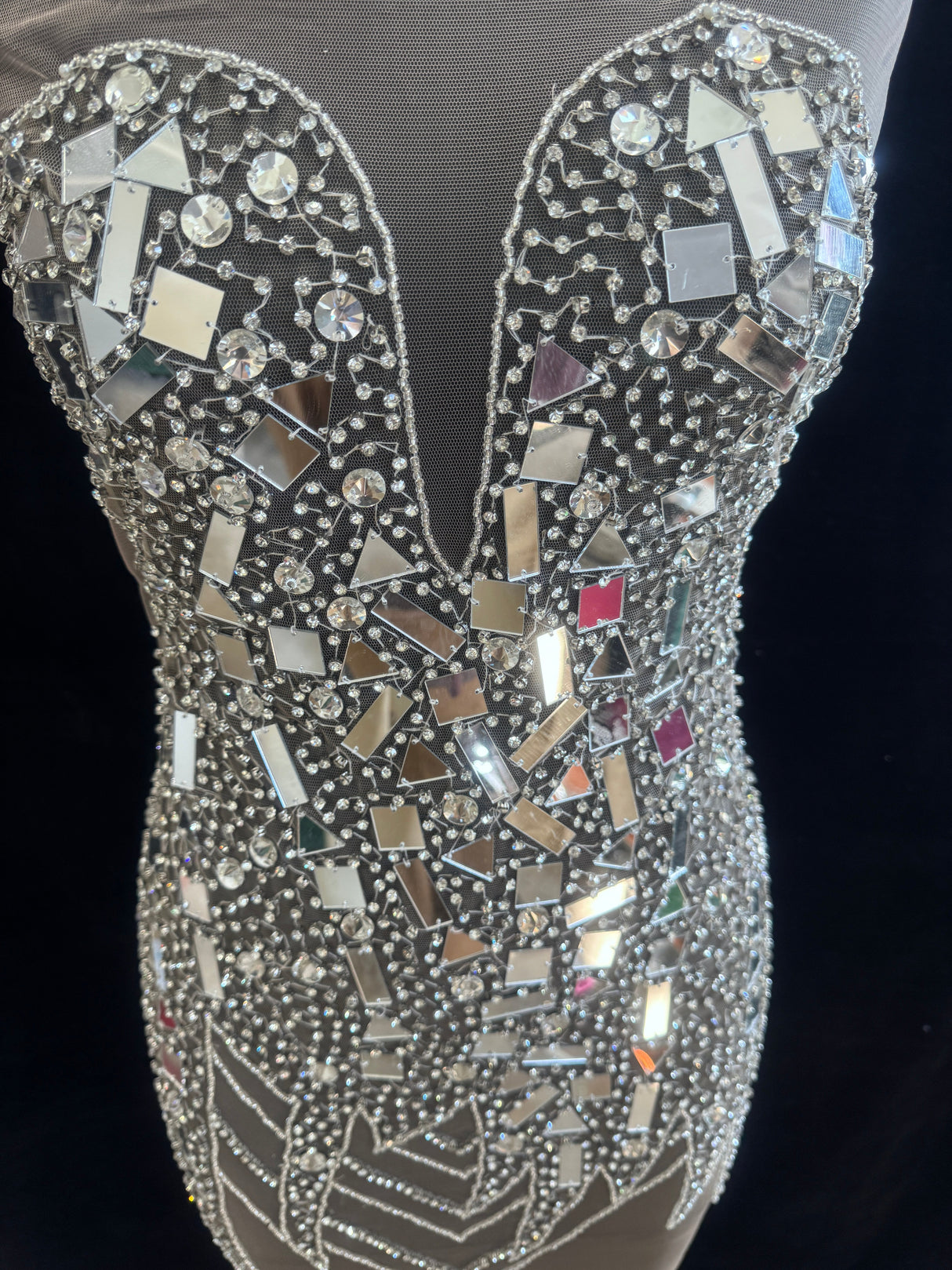 Silver Mirror Rhinestone Bodice Applique