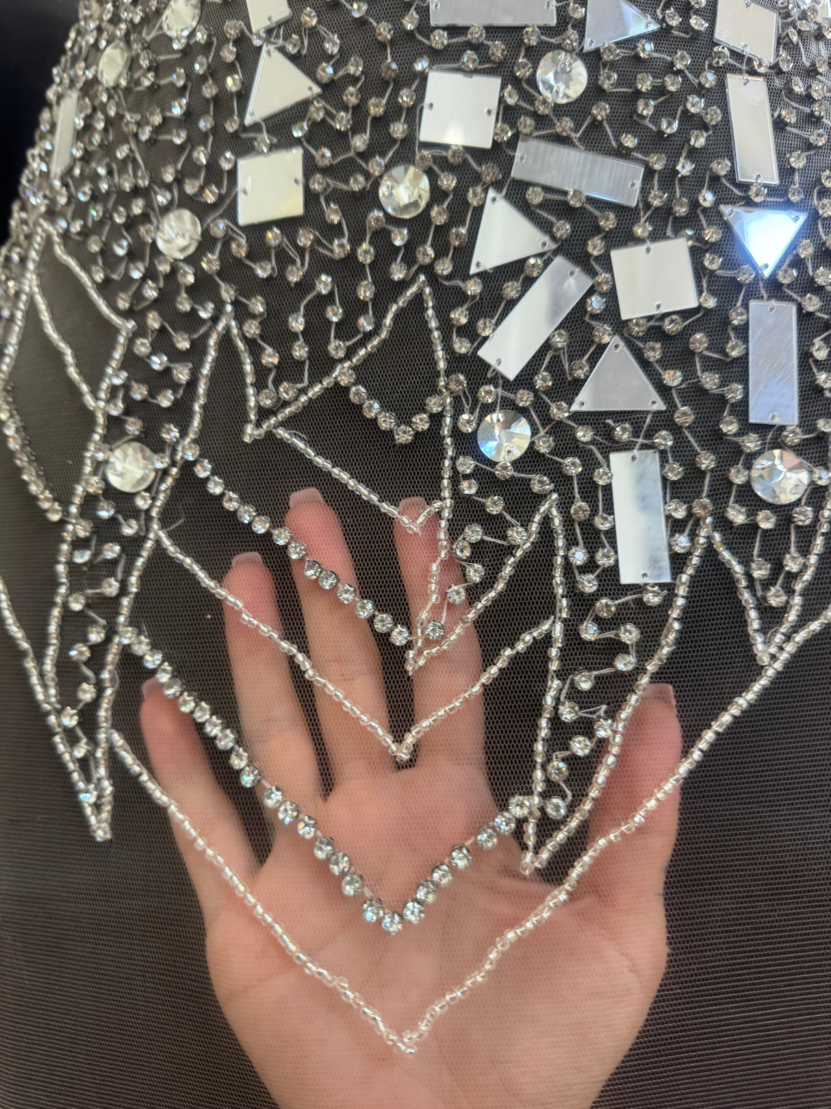 Silver Mirror Rhinestone Bodice Applique