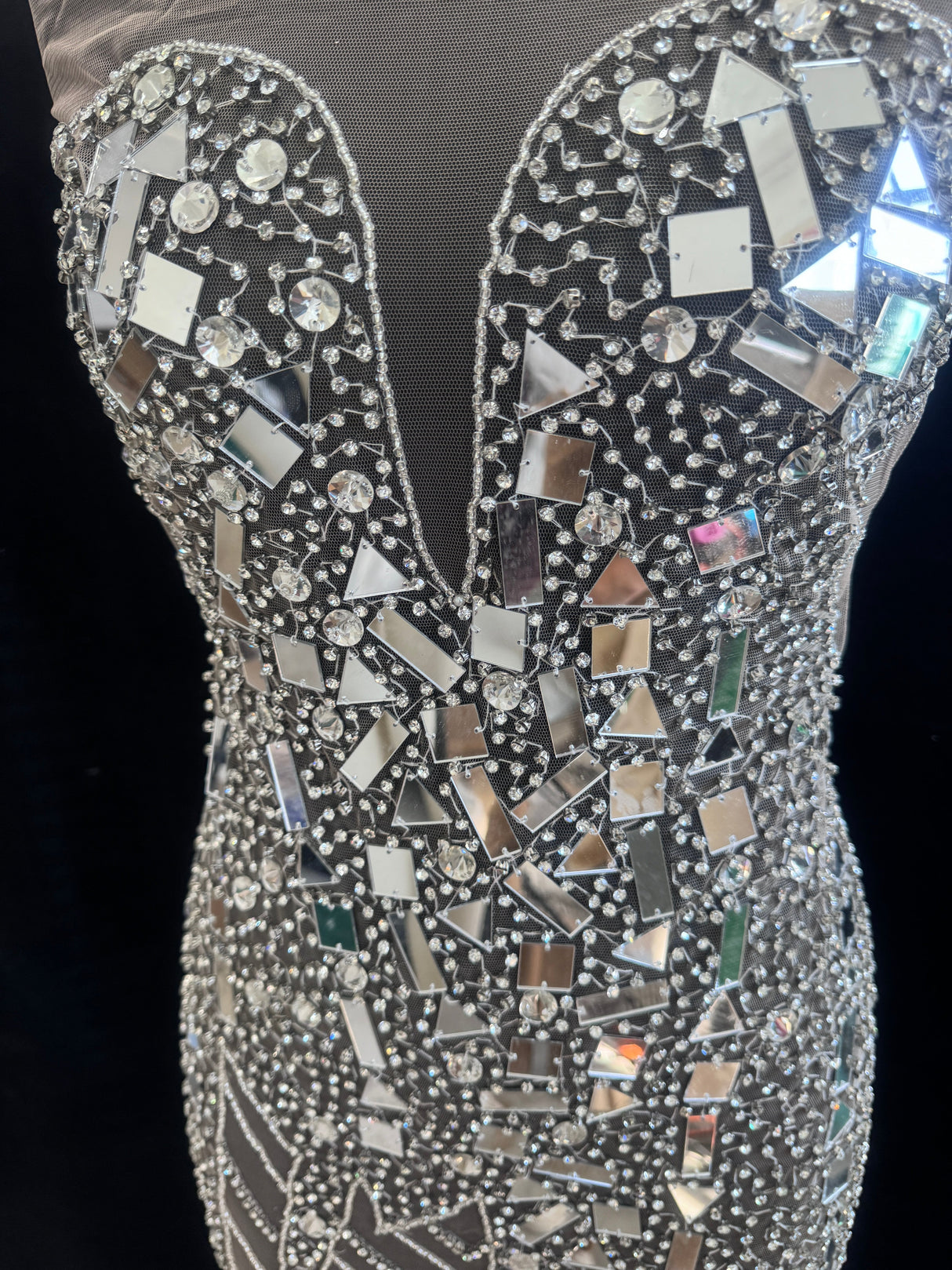 Silver Mirror Rhinestone Bodice Applique