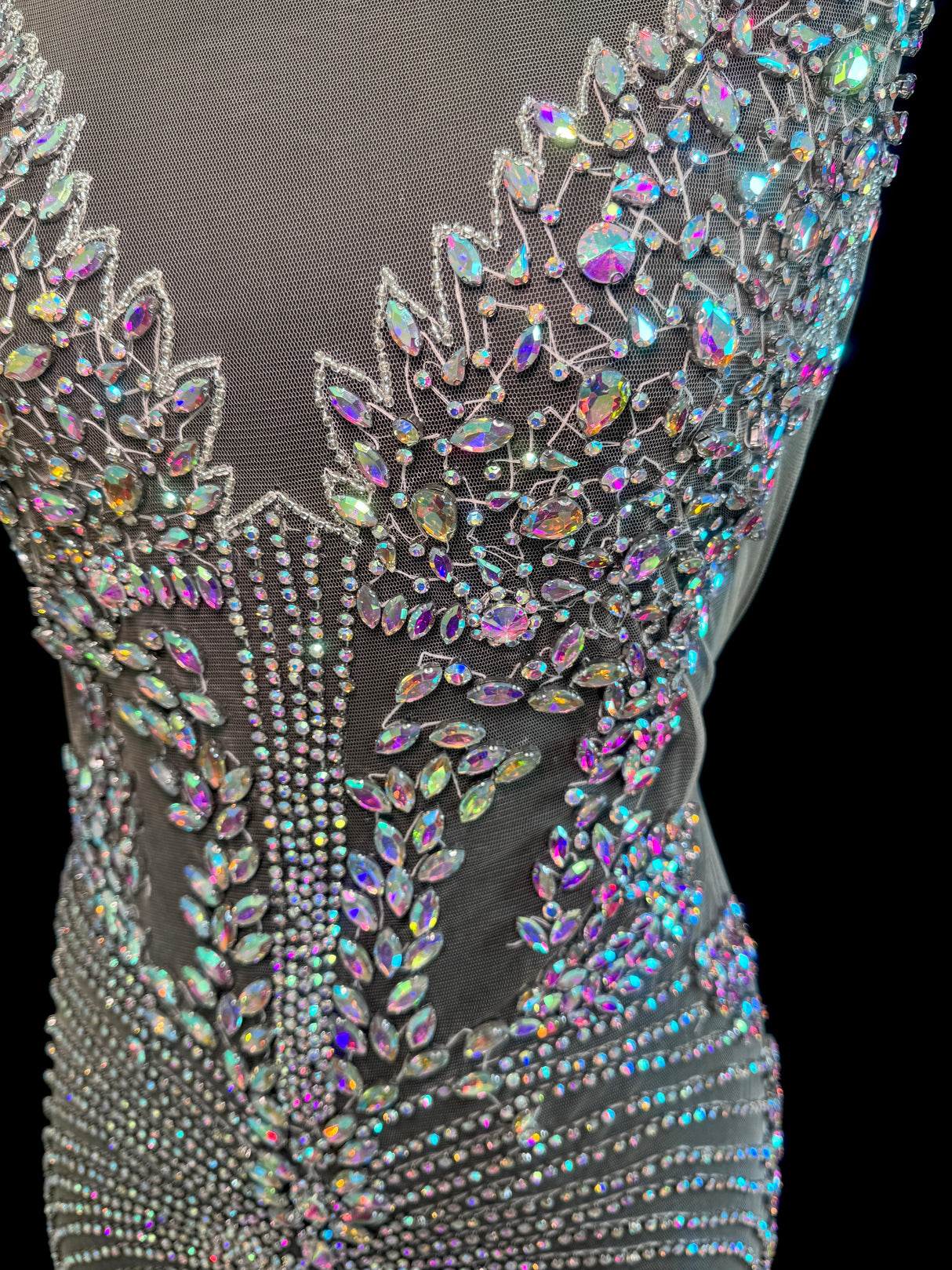 Silver Iridescent Rhinestone Bodice Applique
