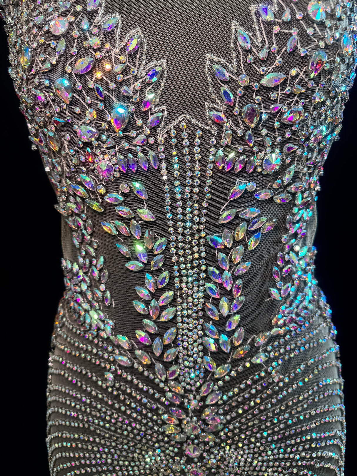 Silver Iridescent Rhinestone Bodice Applique