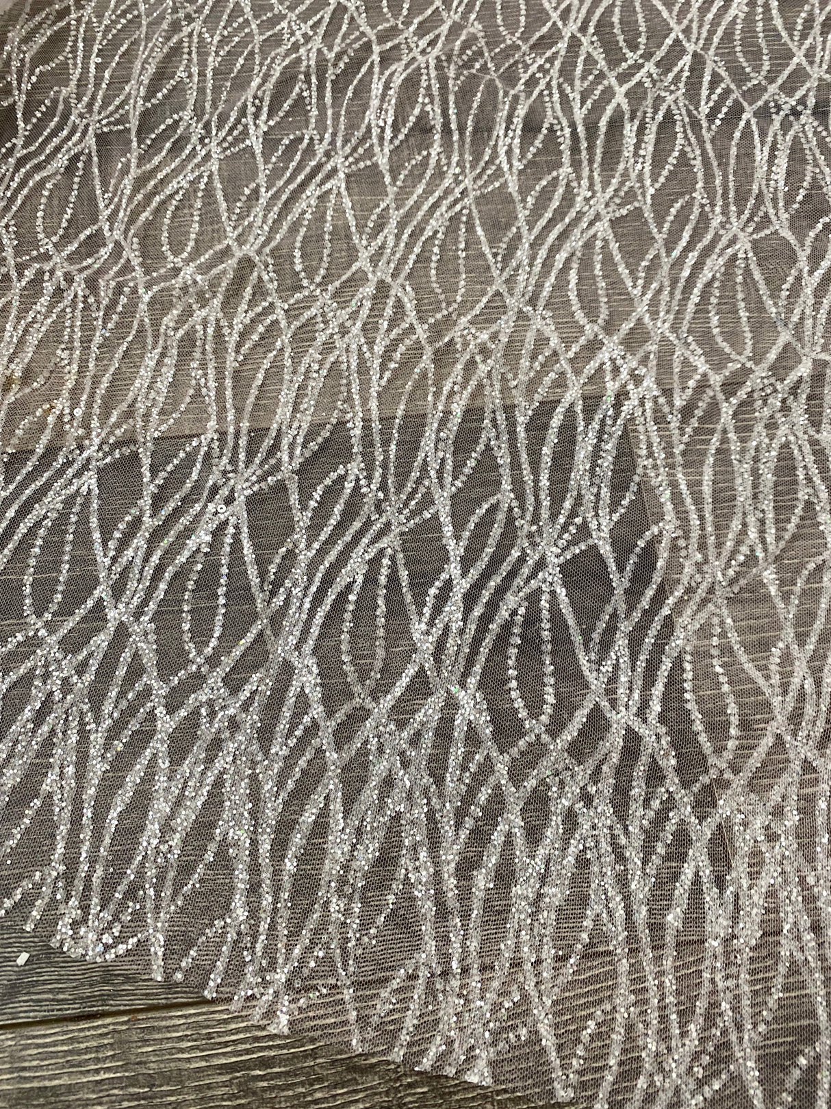 Glitter Lace on Mesh Silver White