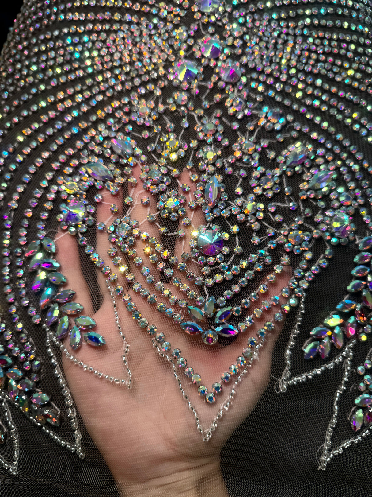 Silver Iridescent Rhinestone Bodice Applique