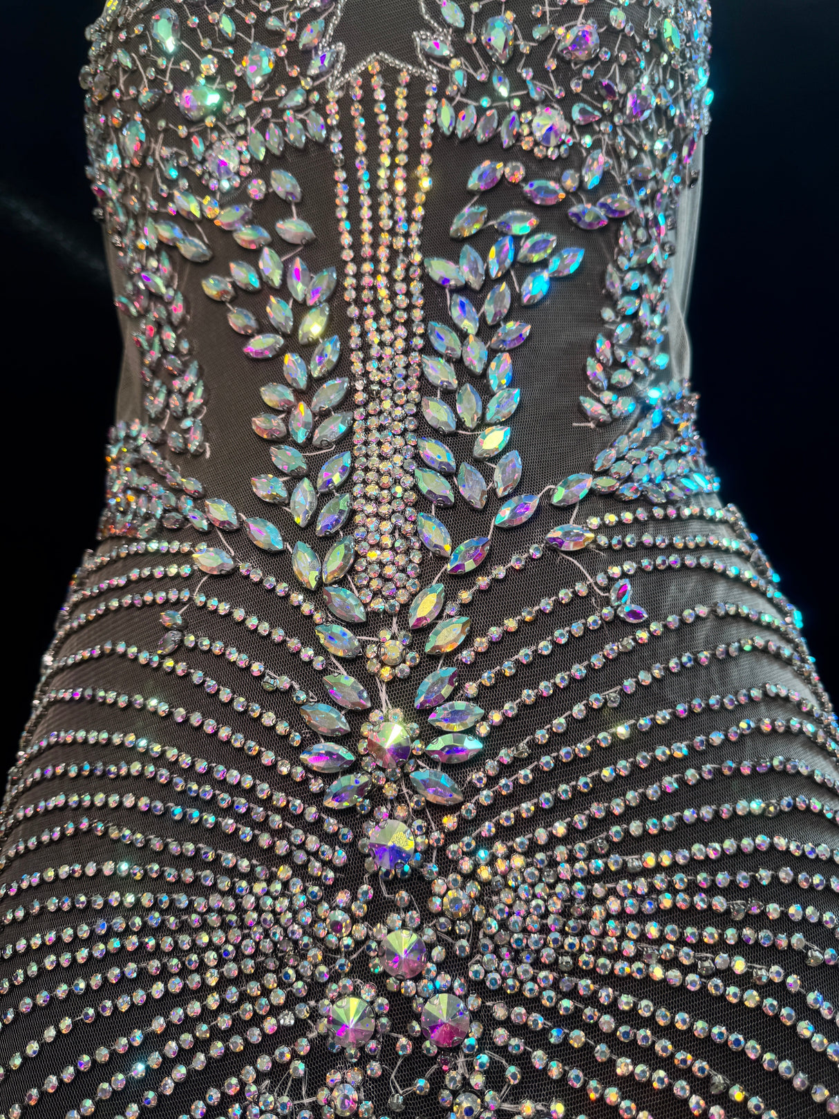 Silver Iridescent Rhinestone Bodice Applique