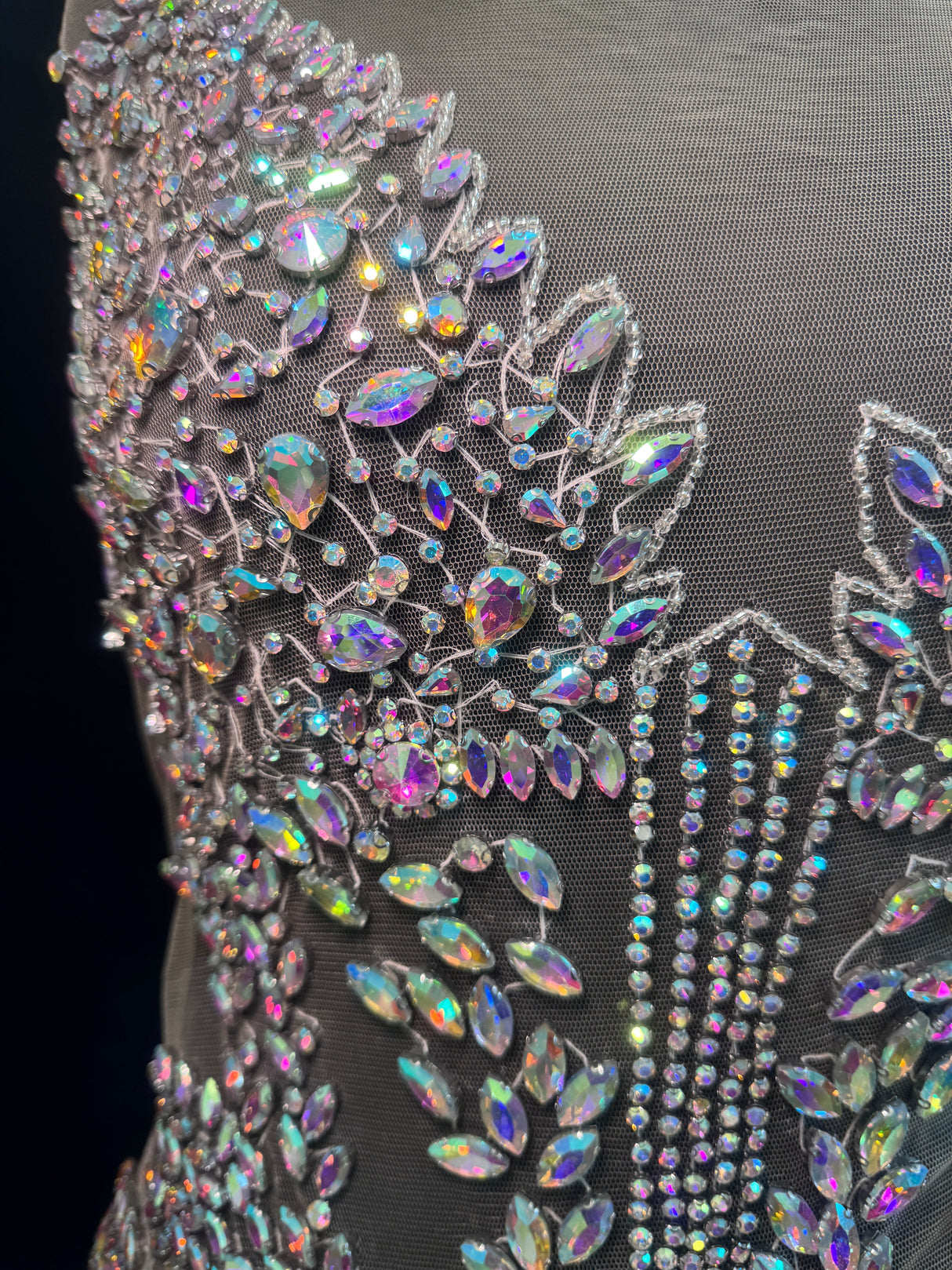 Silver Iridescent Rhinestone Bodice Applique