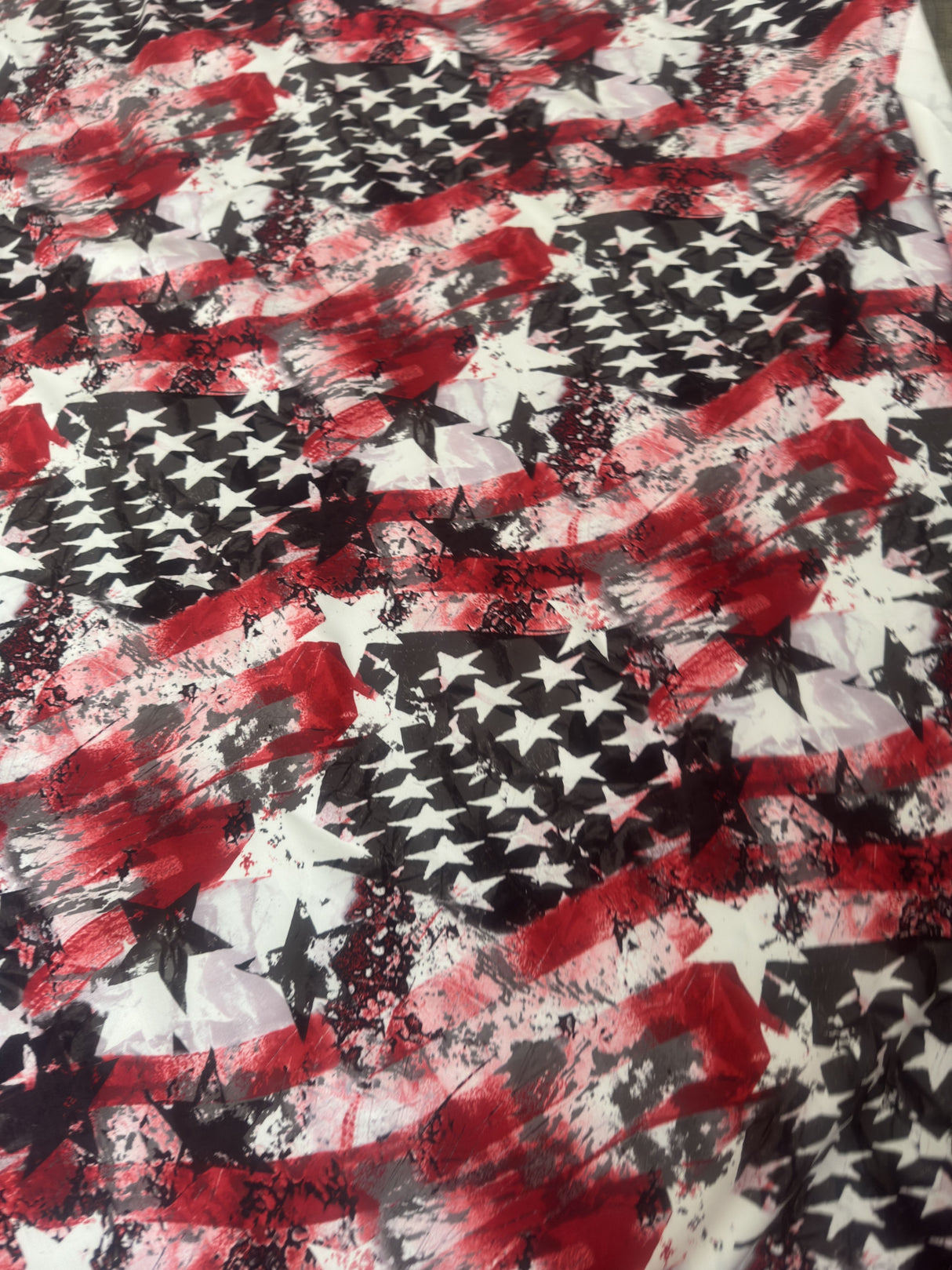 Printed Nylon Spandex Red & Black Abstract American Flag
