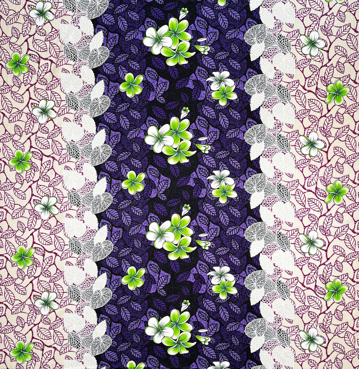Rayon Fabric Plumeria Flowers & Leaves Parallel Design