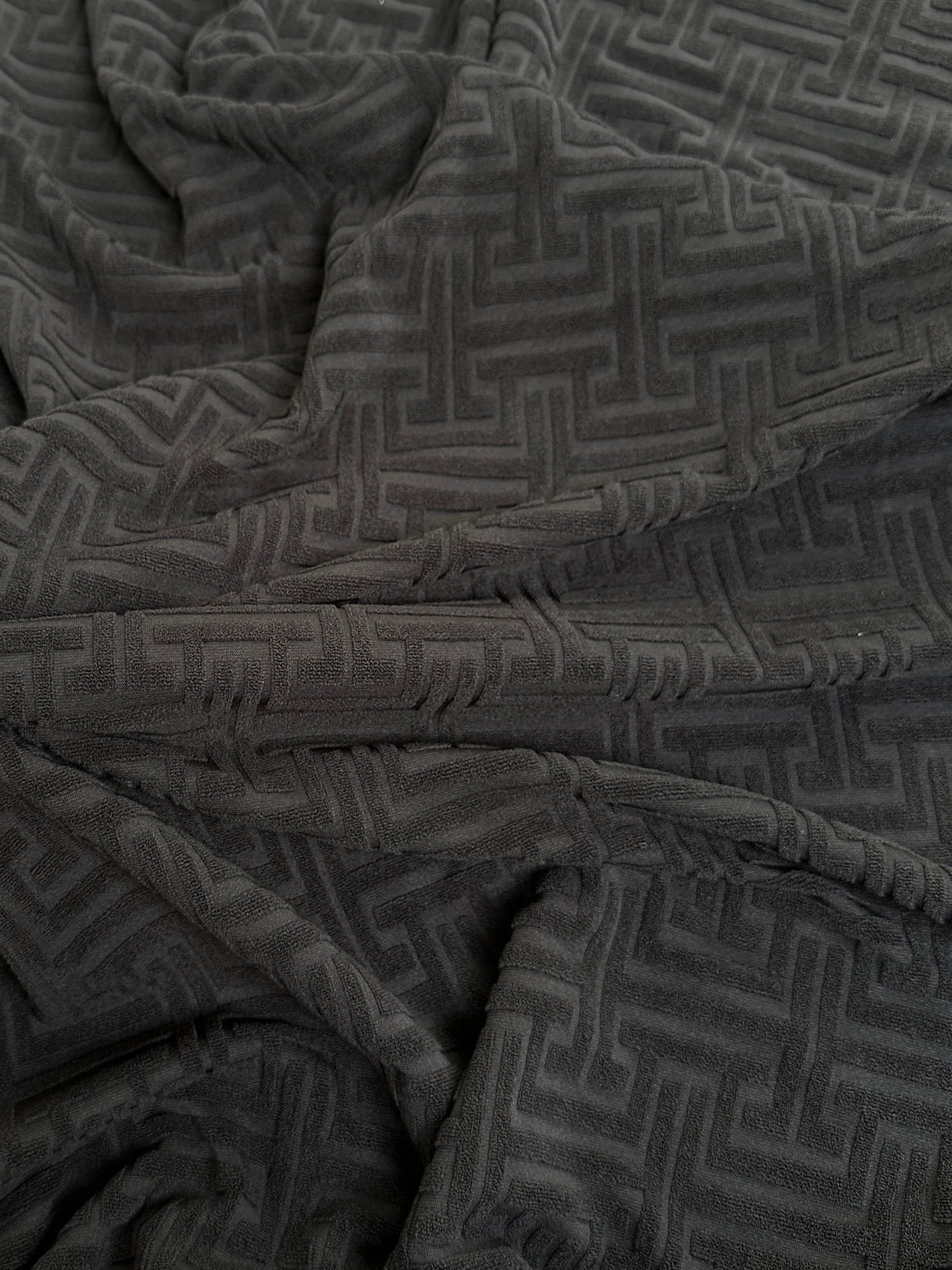 Stretch Jersey Knit Black Textured Geometric